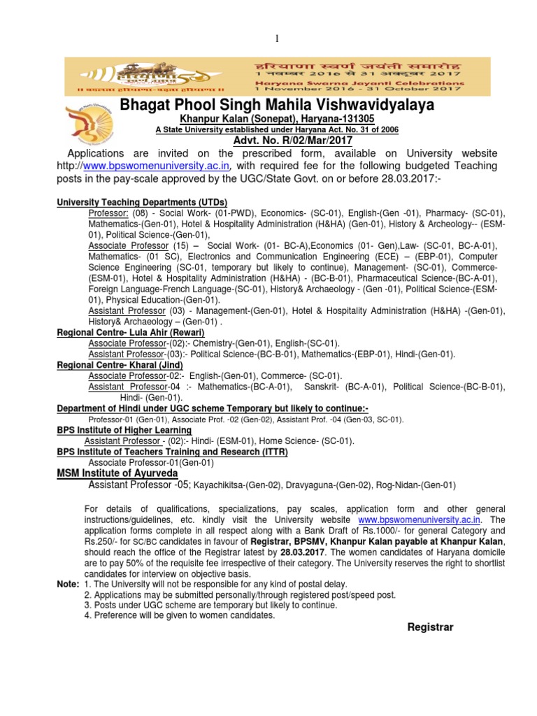 Teaching Posts MSM Institute of Ayurveda PDF Academic Degree