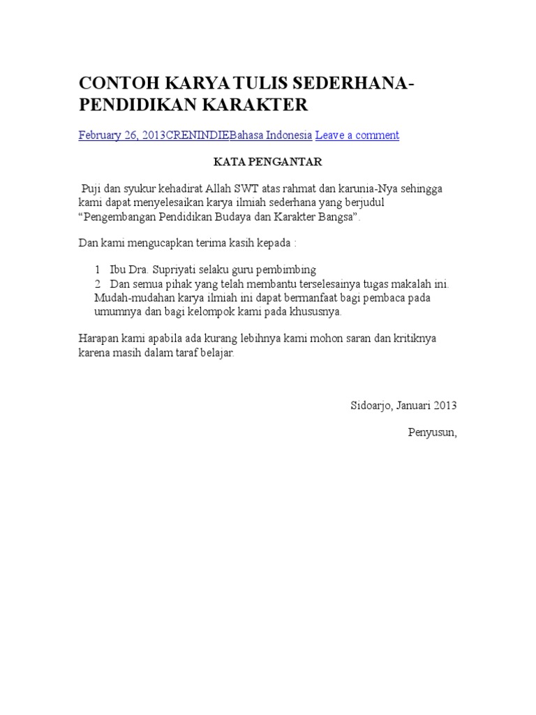 Contoh Karya Ilmiah Singkat Tentang Pendidikan Terkait Pendidikan