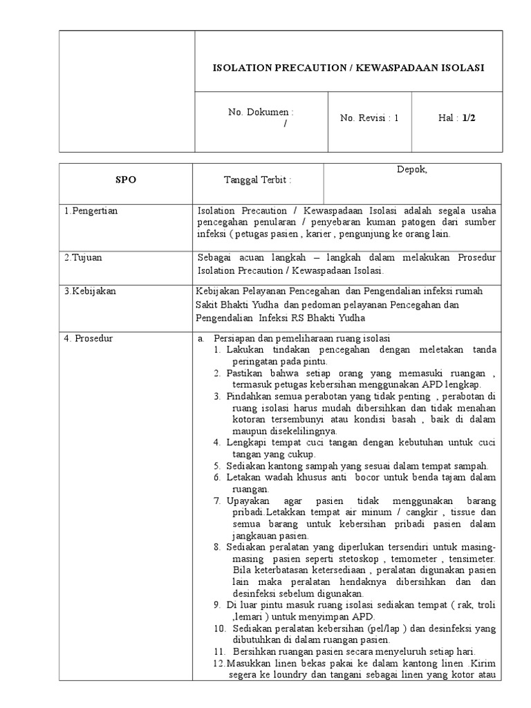 Isolation Precaution Atau Kewaspadaan Isolasi | PDF