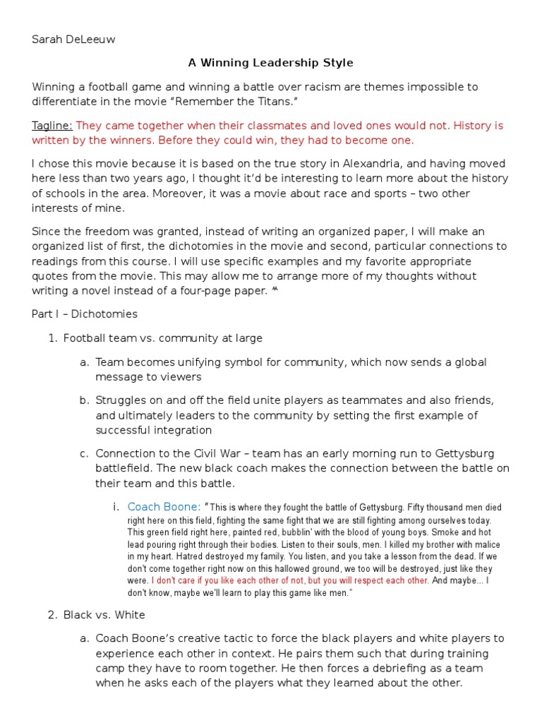 802 Winning Leadership Style Remember The Titans THREE PDF