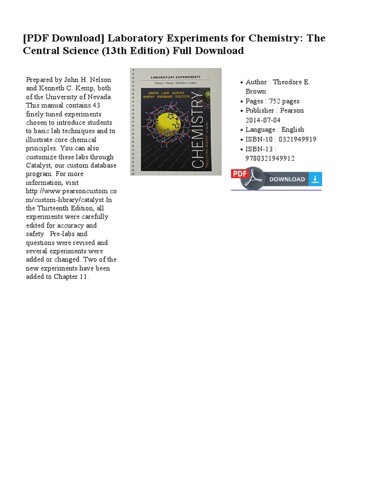 Laboratory Experiments for Chemistry 13th Edition | PDF