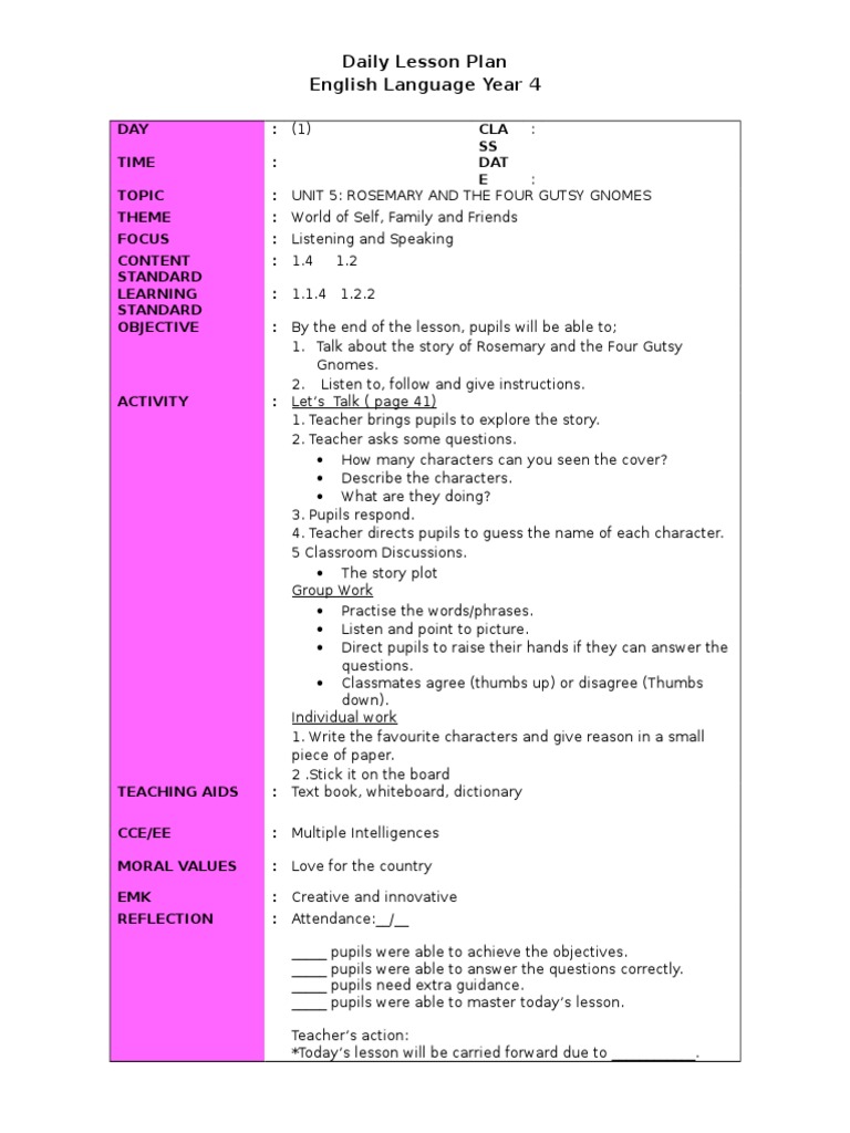 Unit 5 Week 1 Lesson Plan English Language