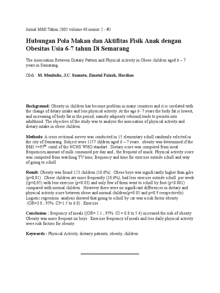 Dietary Patterns and Obesity in Children | PDF