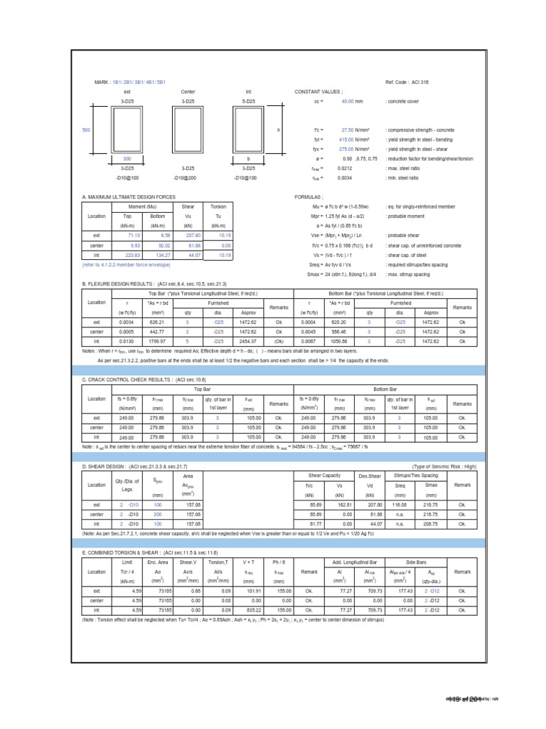 RC Beam Design Using ACI | PDF | Bending | Manmade Materials