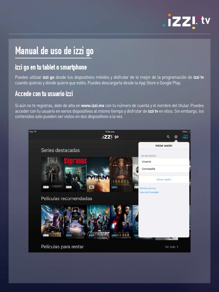 Manual Izzi PDF Televisión Aplicación movil
