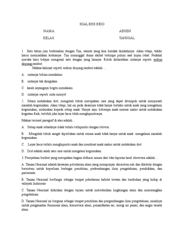 Teks Laporan Hasil Observasi Tentang Taman Nasional