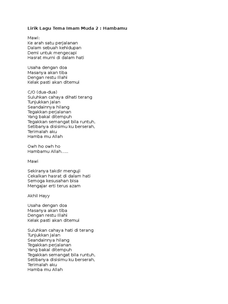 Lirik Lagu Tema Imam Muda 2