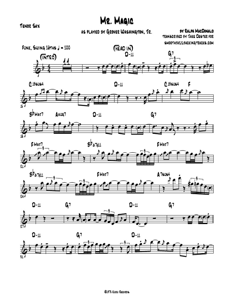 Mr magic grover washington tenor pdf
