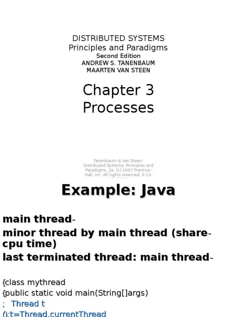 Processes and Threads in Distributed Systems Examples of Thread