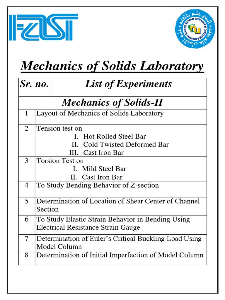 Exp Mechanics of Solids Laboratory PDF | PDF | Science & Mathematics ...