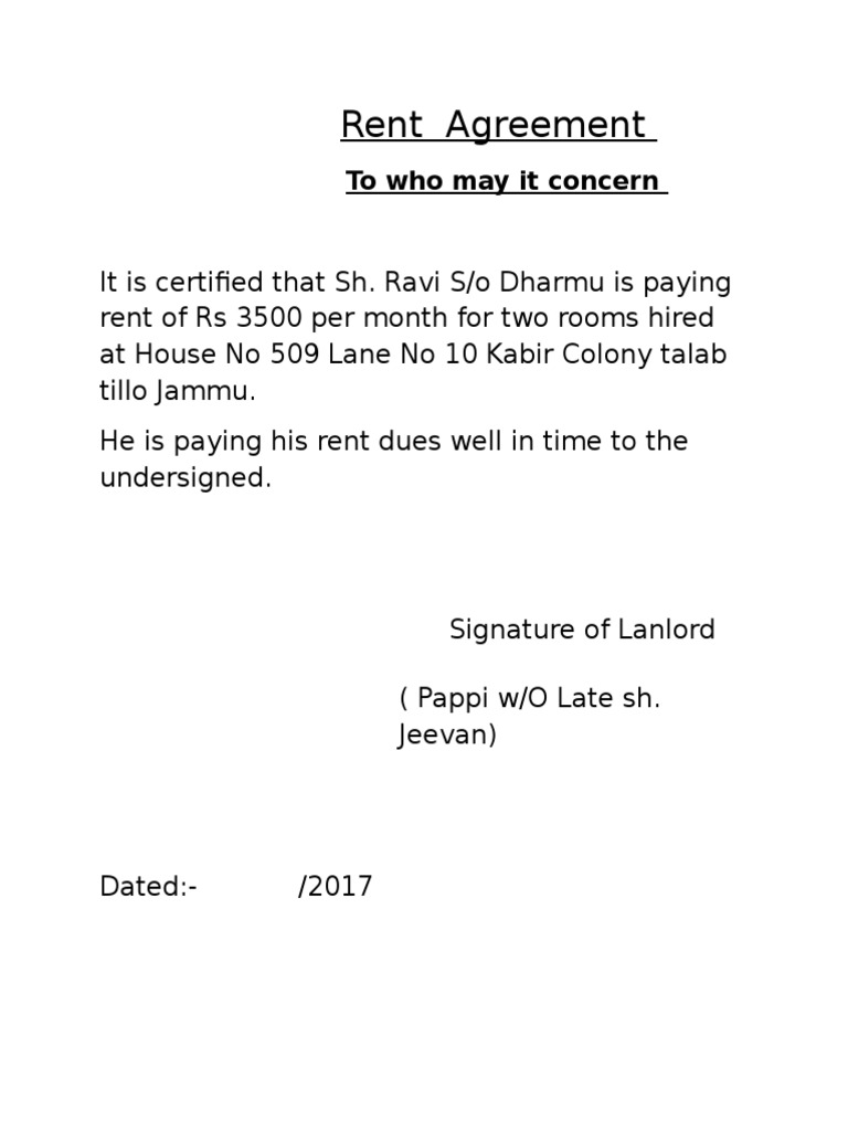 Rent Agreement for House No 509 | PDF | Law