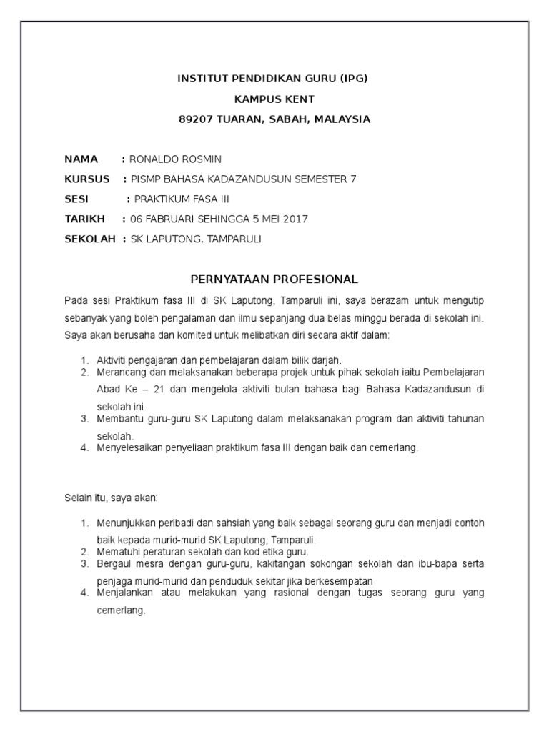 Pernyataan Profesional Sebelum Praktikum - 105275954 pernyataan