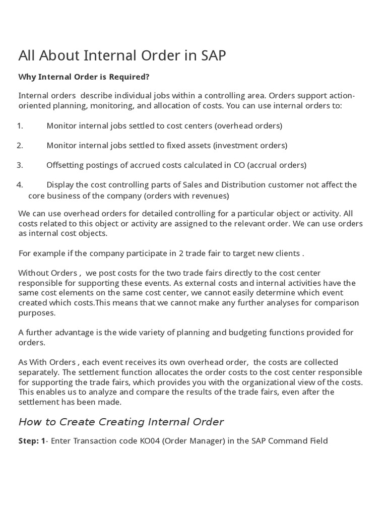 Check Internal Order In Sap