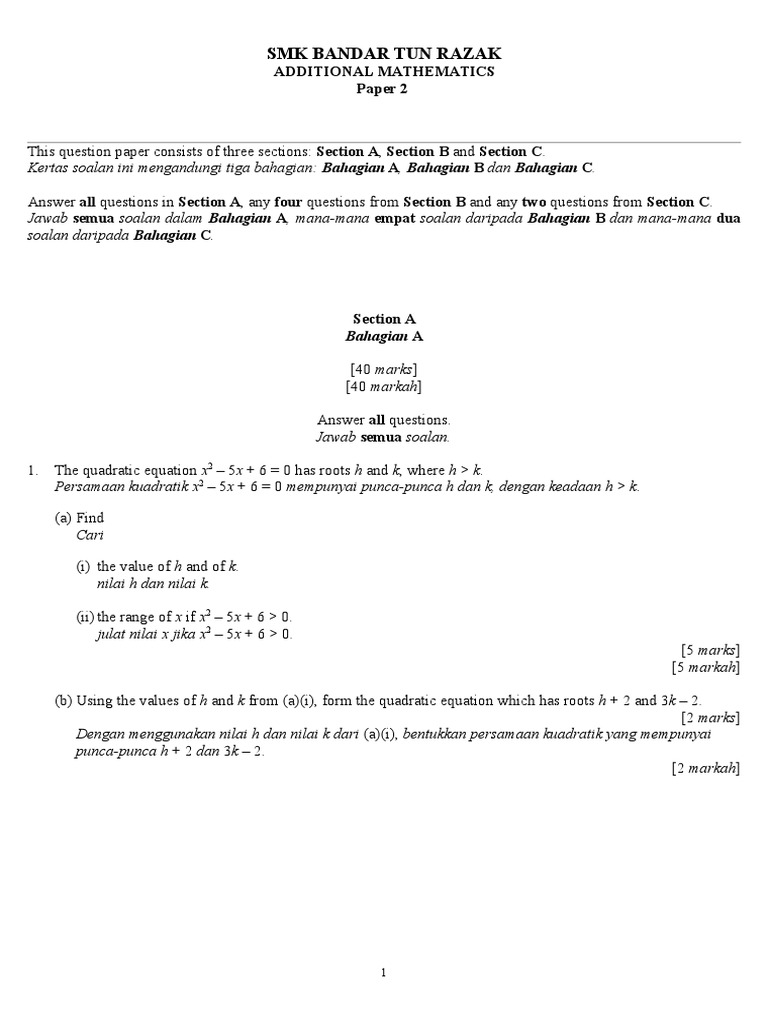 SPM Matematik Tambahan Tingkatan 4 | PDF