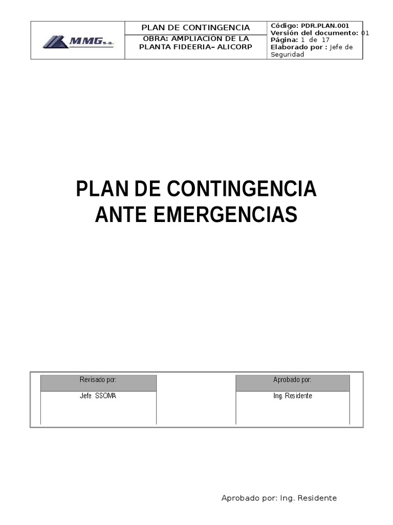 Plan de Contingencia | PDF | Bombero | Primeros auxilios