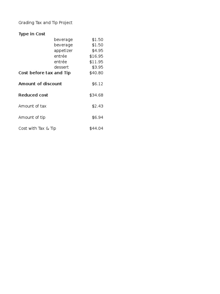 Grading Tax and Tip Project | PDF | Cooking, Food & Wine