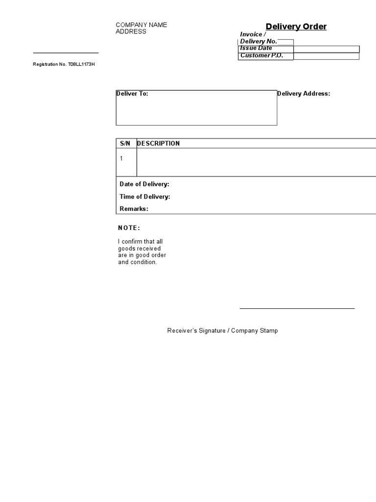 Delivery Order Template Example | PDF | Receipt | Written Communication