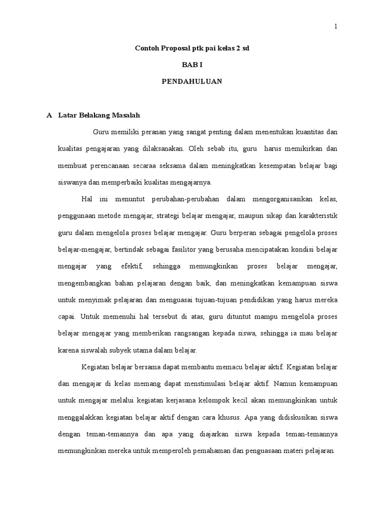 Proposal Ptk Pai Kelas 2 Sd