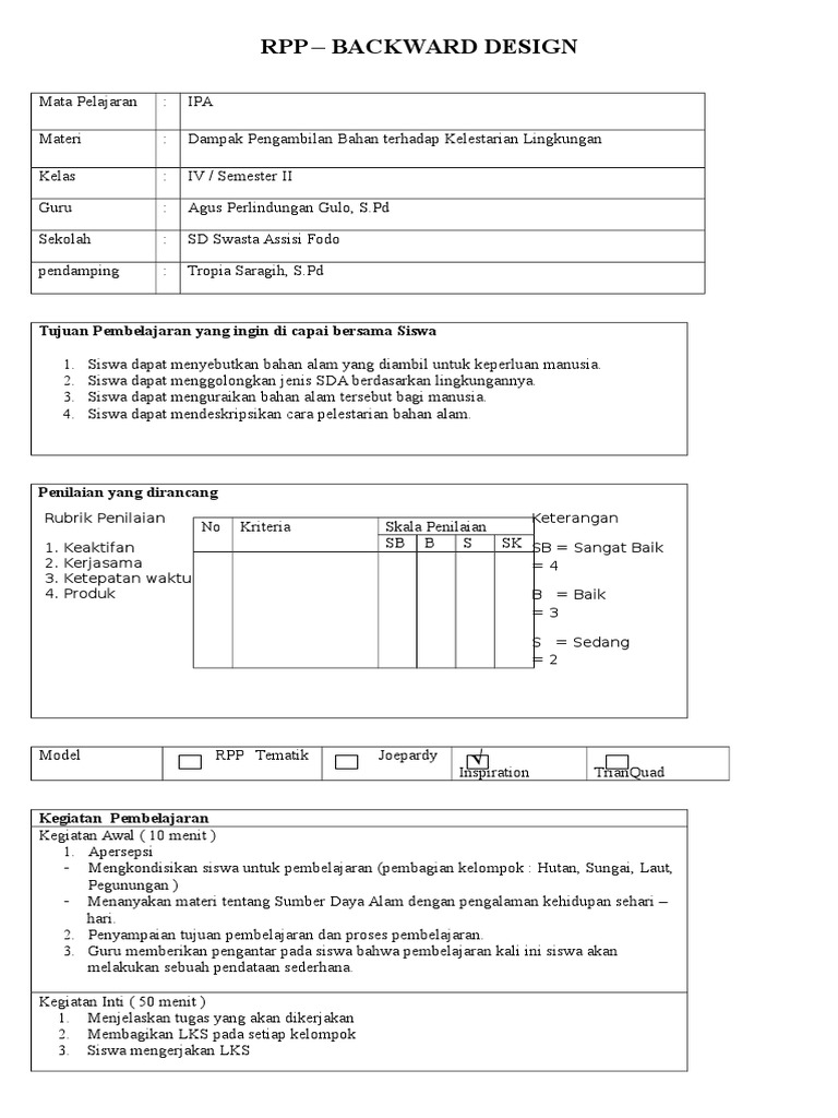 Dokumen - Tips - Design RPP Backward Design Fatimah | PDF
