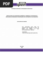 Análise Crítica Da Viabilidade Econômica e Ambiental Do Processo de Reciclagem de Resíduos de Construção Civil No Âmbito de Um Município