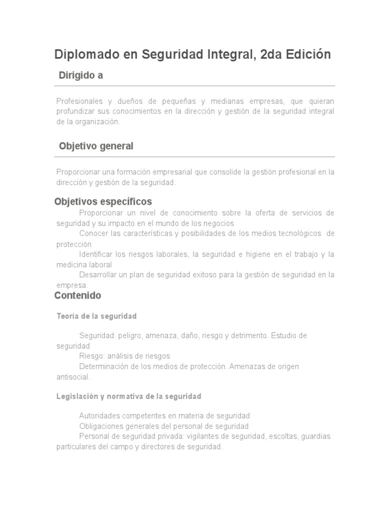 Diplomado en Seguridad Integral 2024 | PDF | La seguridad | Degradación ...