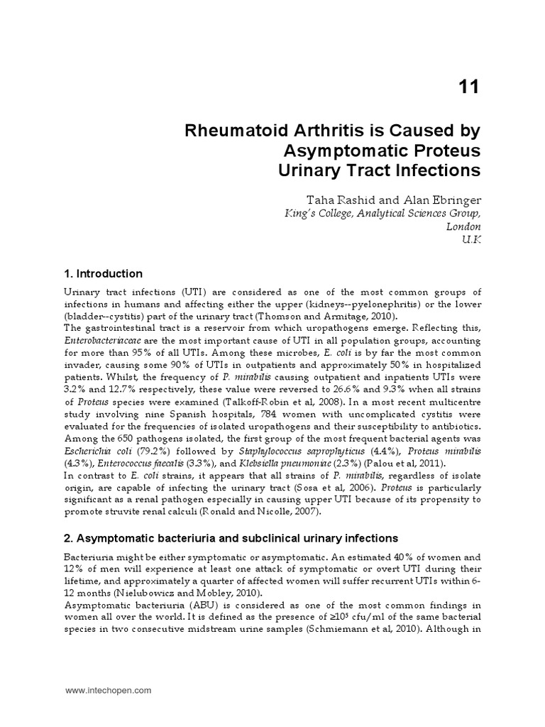 Curated visual reference: Gallery Detail: Intech Rheumatoid Arthritis Is Caused By Asymptomatic Proteus Urinary