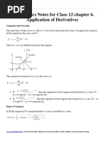 Mathematics Notes and Formula For Class 12 Chapter 6. Application of Derivatives