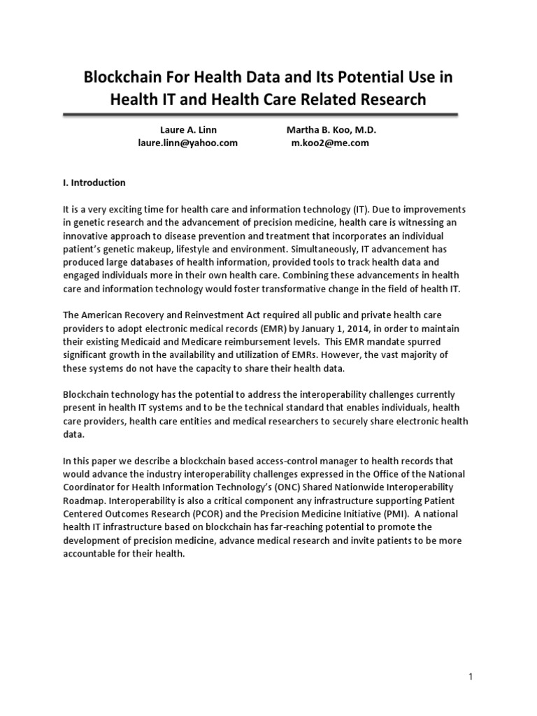 Blockchain in Health Data Management | PDF | Blockchain (Database) |  Electronic Health Record