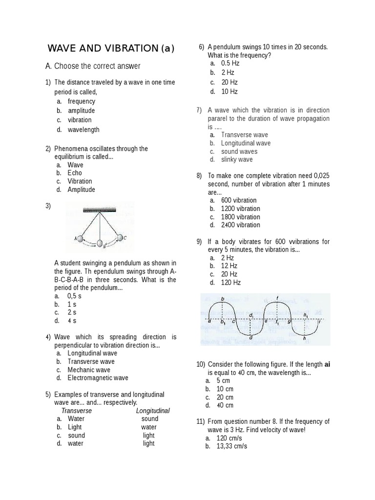 Exam Chapter Wave and Vibration (A) PDF Wavelength Waves