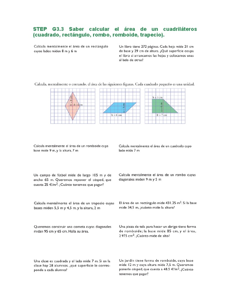 Ejercicios: Calcular El Área de Un Cuadriláteros (Cuadrado, Rectángulo ...