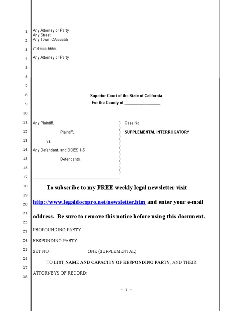 Sample supplemental discovery for california