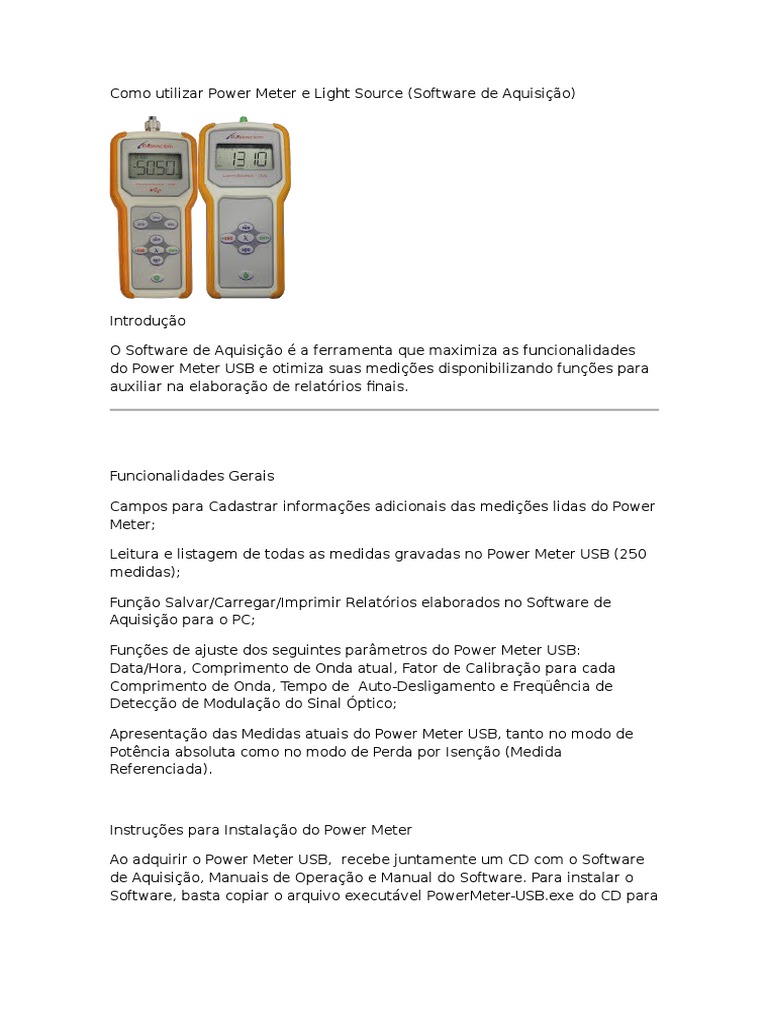 Como Utilizar Power Meter E Light Source Fonte De Luz Download