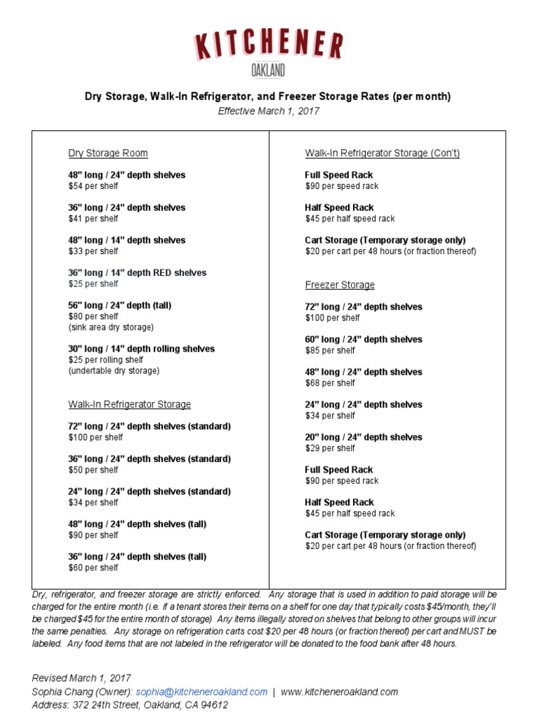 Storage Rates: Dry, Fridge, Freezer | PDF | Refrigerator | Industries
