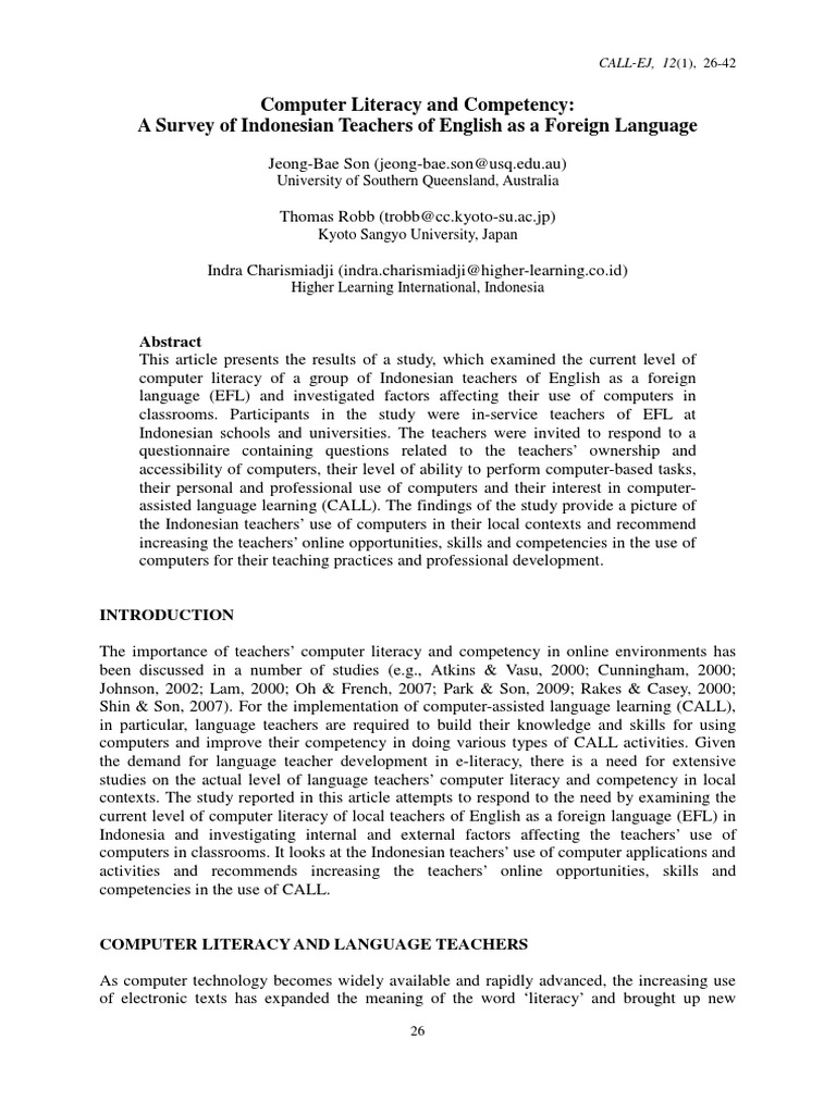 Computer Literacy Survey.pdf Literacy English As A Second Or