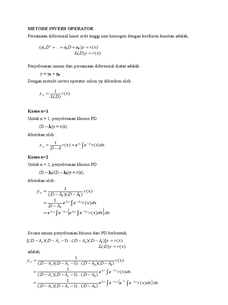 Metode Invers Operator 2 Beserta Contoh Soal