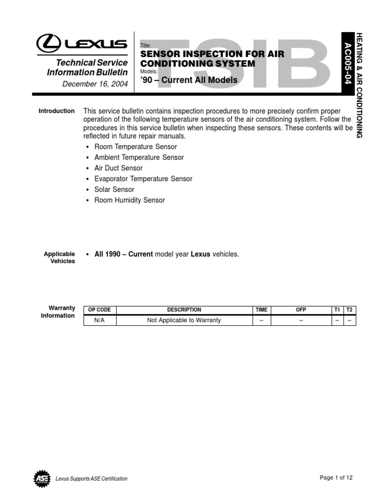 Lexus AC System Sensor Inspection Guide | PDF | Seat Belt | Airbag