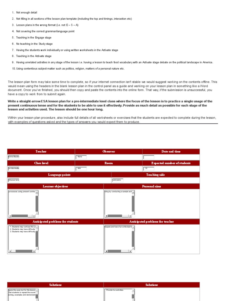 Past Continuous Lesson Plan Ttfl