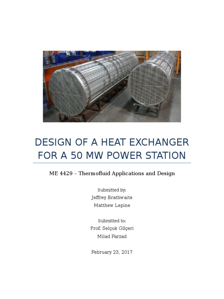Heat Exchanger Design for 50 MW Plant | PDF | Heat | Heat Transfer