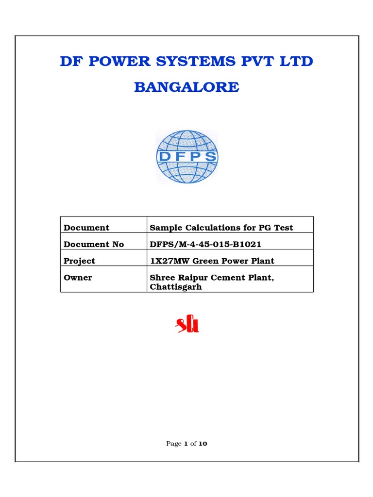 Sample Calculations For PG Test - SCL | PDF | Boiler | Gases