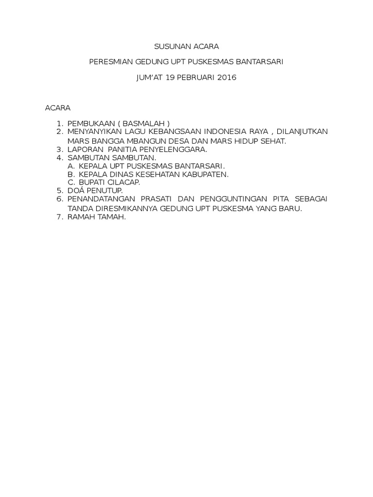 SUSUNAN ACARA PERESMIAN