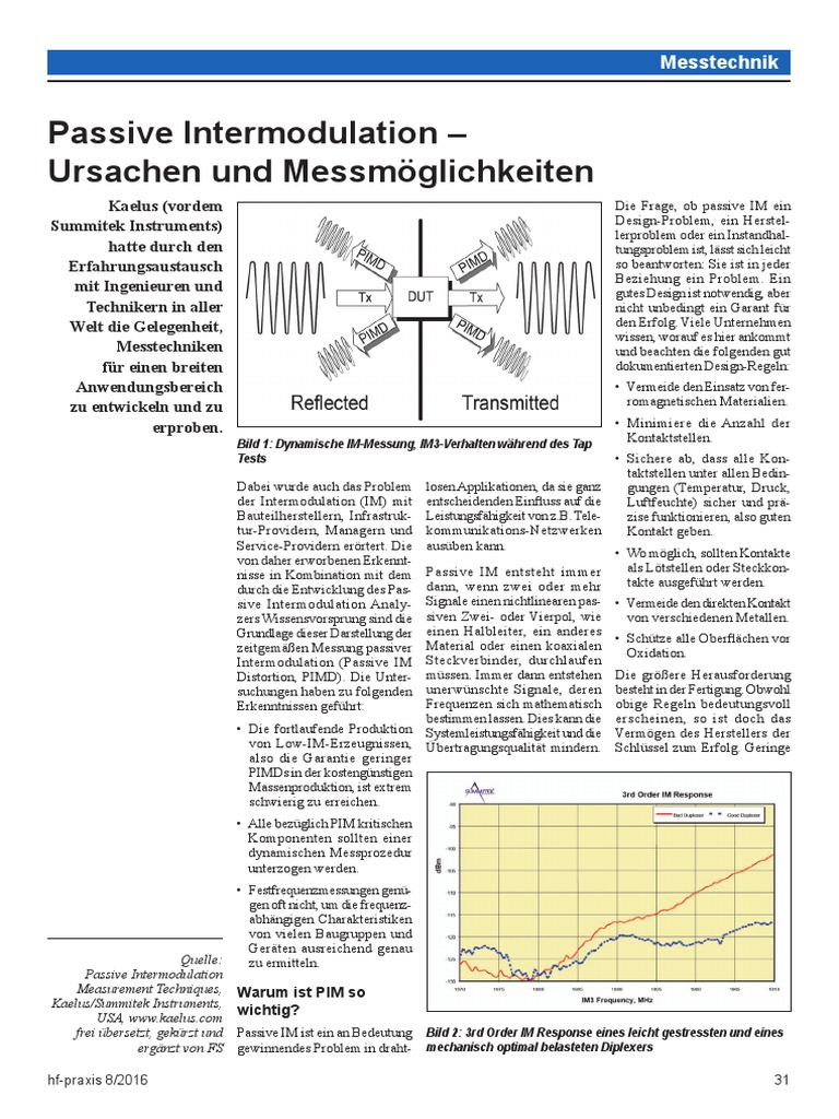 Passive Intermodulation - Ursachen Und Messmöglichkeiten | PDF