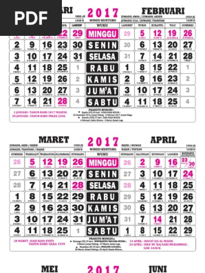 Kalender 2017 Wuku Jawa
