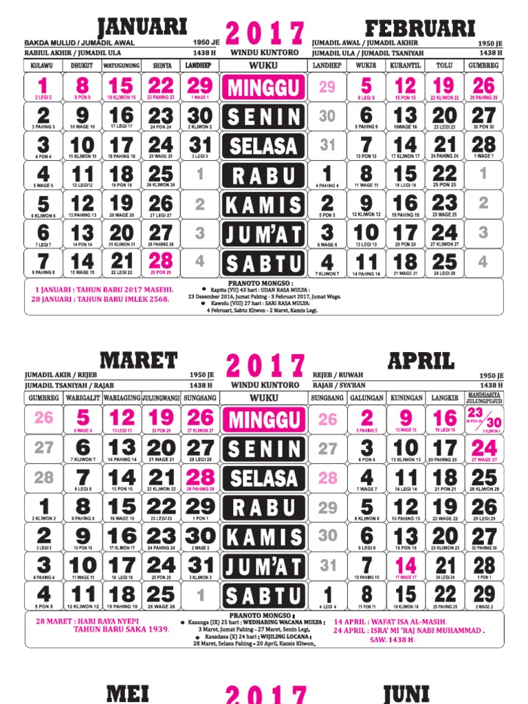 Kalender 2017 Wuku Jawa
