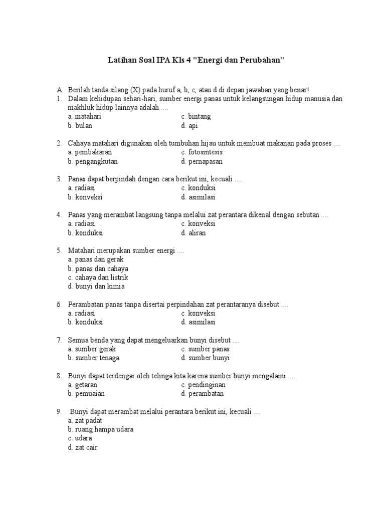 Soal Materi Bunyi Kelas 4 Sd