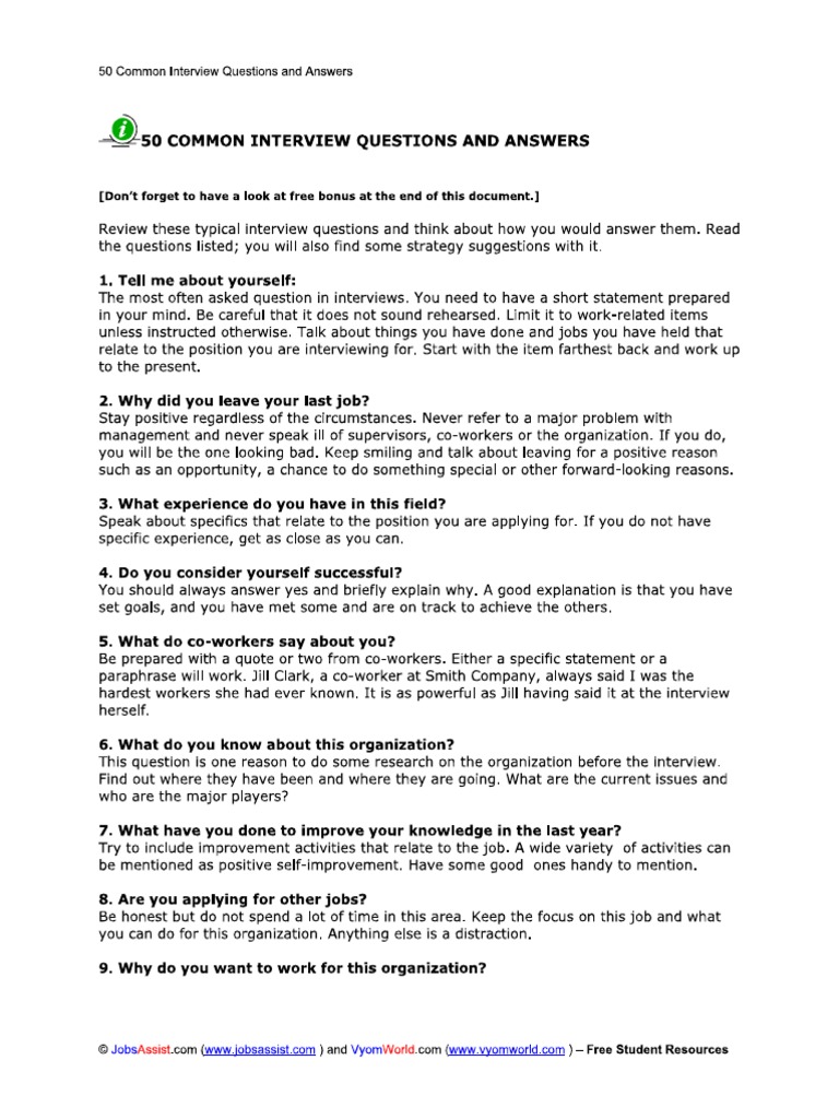 Common Interview Questions Pdf