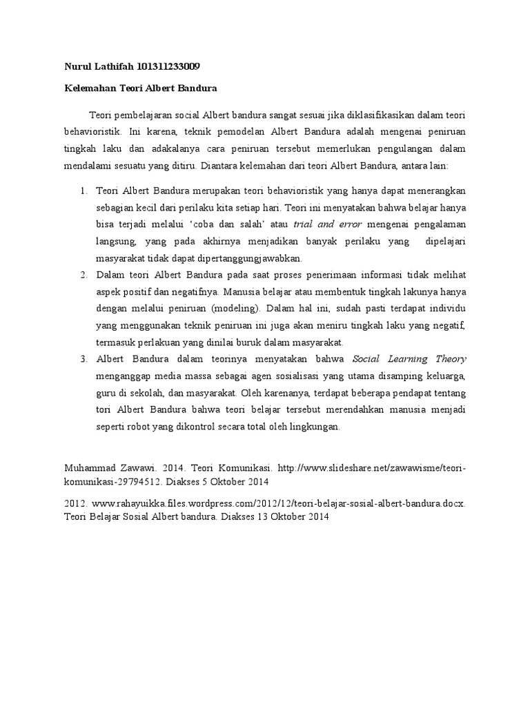 Kelemahan Teori Albert Bandura  PDF