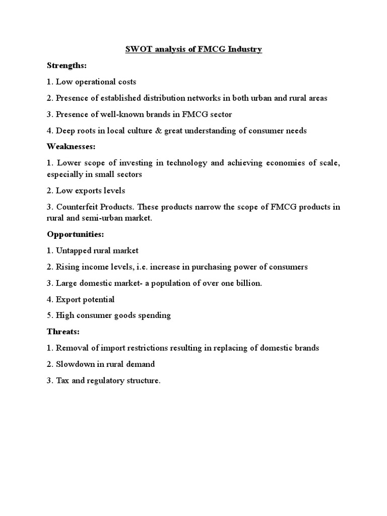FMCG Industry SWOT Analysis Insights | PDF | Brand | Exports