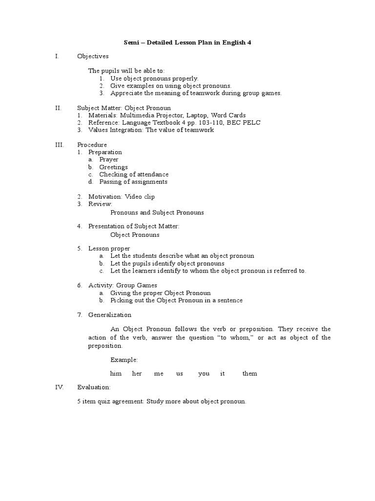 Semi - Detailed Lesson Plan in English 4 | PDF