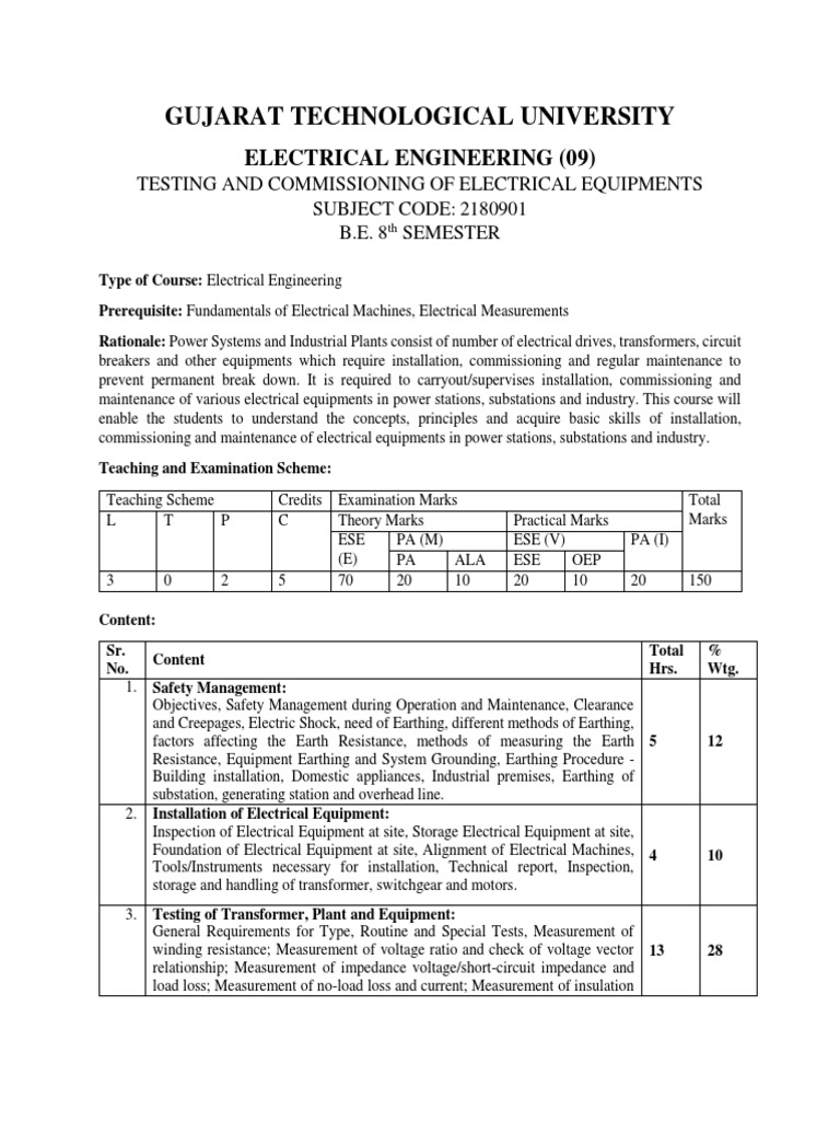 Testing and Commissioning of Electrical Equipment A Guide to