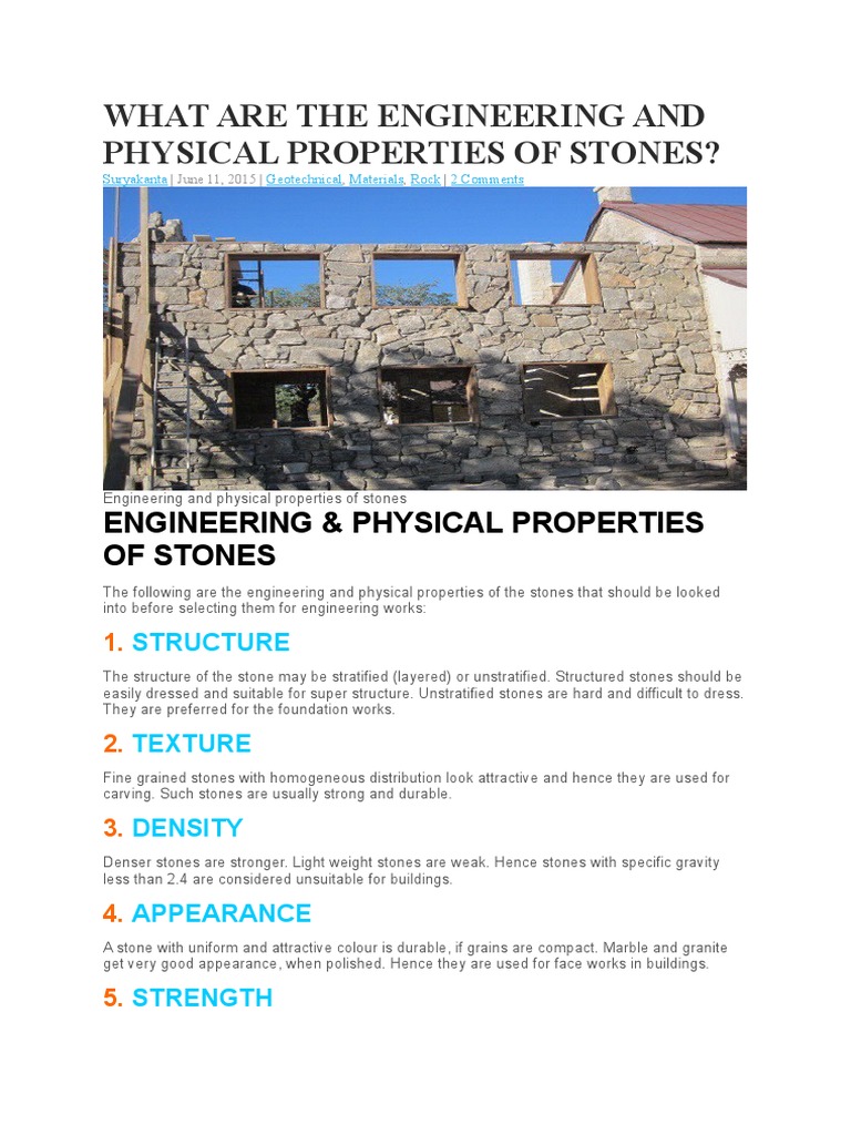 Engineering Properties of Stones | PDF | Strength Of Materials | Rock ...